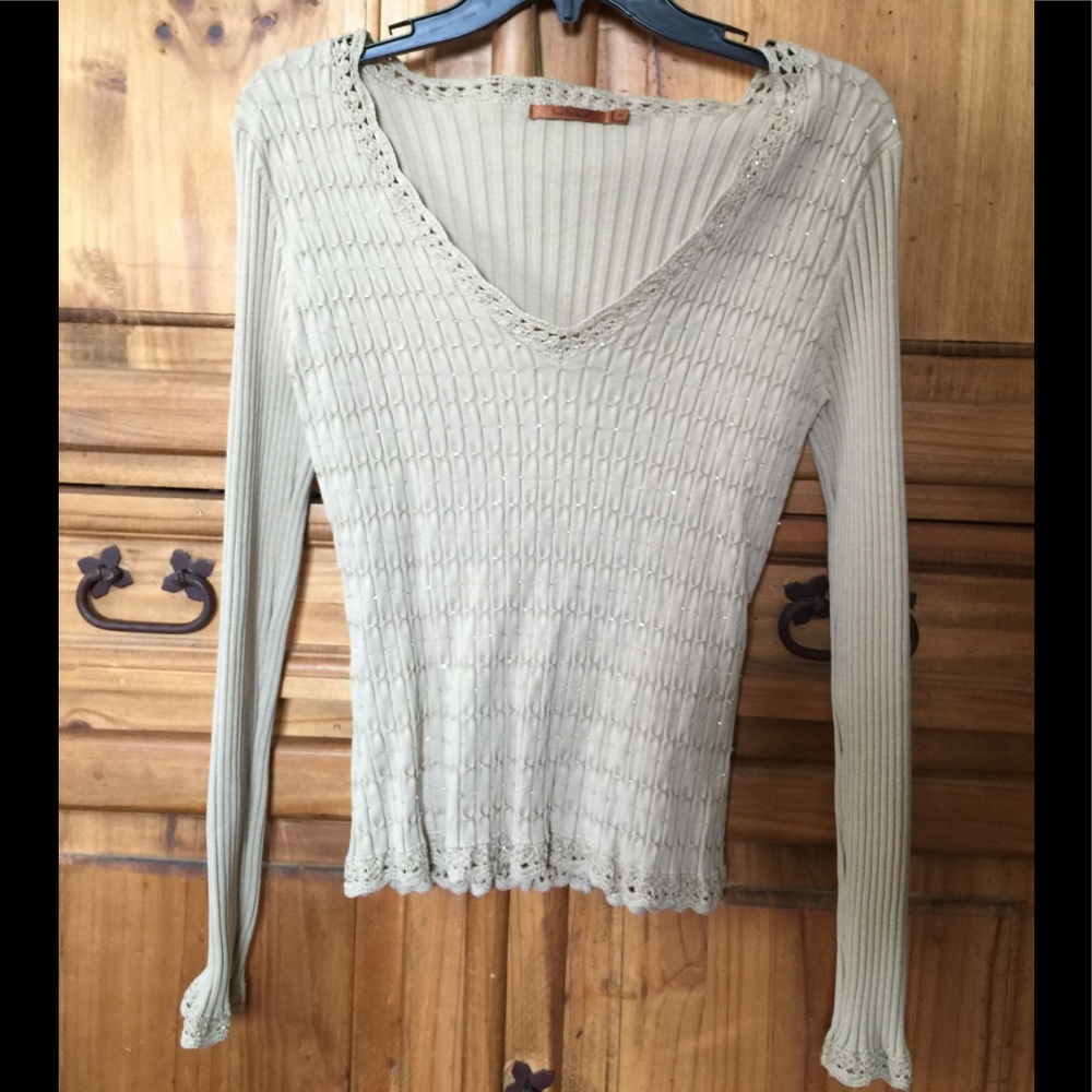 Tan embellished knit top